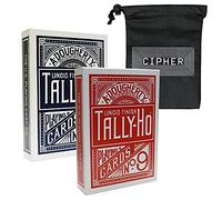 Tally Ho Fan Back Carte da gioco - Set di 2 mazzi rosso e blu Plus Cipher Card Bag