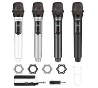 talomen Microfono wireless karaoke 2,4 GHz, microfono dinamico portatile professionale con ricevitore ricaricabile, per canto, karaoke, feste, esibizioni dal vivo, K604 Bianco, Argento, Grigio, Nero.