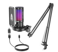 talomen USB Microfono Kit per PC Gaming PS5, RGB Microfono a Condensatore da Tavolo con Pulsante di Silenziamento, Filtro Anti-Pop e Supporto Antiurto per Streaming Podcasting Youtube Podcast F8S