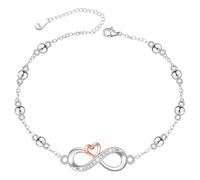 Talonior Cavigliera infinita con perline da donna, in argento Sterling 925, cavigliera con ciondolo a forma di cuore, regalo per la festa della mamma, per donne e mamme