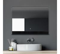 Talos Black Home - Specchio LED da Bagno con ripiano, 80 x 60 cm, Colore: Nero