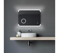 Talos Harmony - Specchio da bagno a LED, 80 x 60 cm, luce posteriore luminosa, specchio cosmetico illuminato con ingrandimento 3x, telaio in alluminio di alta qualità