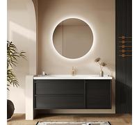 Talos Picasso Style Armadietto a specchio nero, Ø 60 cm, con corpo in alluminio di alta qualità, moderno mobile da bagno con illuminazione LED integrata, specchio da bagno con pratico
