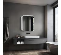 Talos Silver Nova - Armadio da bagno luminoso, 60 x 70 cm, in argento, con specchio e 2 ripiani, in alluminio, fondo a specchio