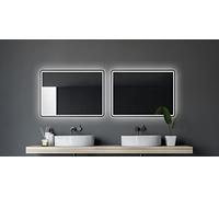 Talos Specchio da bagno a LED, 80 x 60 cm, adatto per ambienti umidi, con illuminazione opaca, cornice in alluminio nero