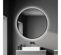 Talos Specchio Decorativo da Parete con Illuminazione a LED indiretta, Colore Nero Opaco, Ø 100 cm