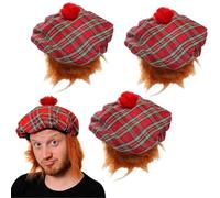 Tam O Shanter, cappello scozzese rosso scozzese con capelli rossi attaccati allo zenzero, da uomo e da donna, per travestimento da uomo e da donna, per la notte di San Andrews