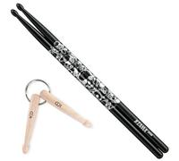 Tama 7A-S-BS - Bacchette per batteria con teschio, colore: Nero + portachiavi Keepdrum