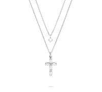 Tamaris collane Layering Set per donna, Halsschmuck einzeln tragbar e Größenverstellbar con schimmerndem Kreuz ciondolo, wasserfest in acciaio inossidabile, argento