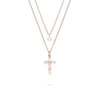 Tamaris collane Layering Set per donna, Halsschmuck einzeln tragbar e Größenverstellbar con schimmerndem Kreuz ciondolo, wasserfest in acciaio inossidabile, Oro rosa