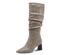 Tamaris Damen Long Boot Heel 1-25507-45, Stivali ad Altezza Ginocchio Donna, Beige Snake, 41 EU