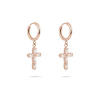 Tamaris Orecchini a cerchio in acciaio inox con ciondolo a forma di croce - IP oro rosa - 1,2 cm - chiusura a scatto - impermeabile e delicato sulla pelle