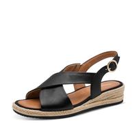 Tamaris Sandali da donna Comfort Wedge/Plat Sand con zeppa, Nero, 37 EU