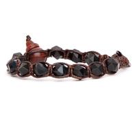 Tamashii bracciale 1 giro originale tibetano della linea diamond cut realizzato con pietra naturale sfaccettata da 8 mm occhio di falco e cordoncino marrone.Unisex.Tg unica.BHS911-245