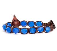 Tamashii bracciale 1 giro originale tibetano linea diamond cut realizzato con pietra naturale da 8 mm agata blu e cordoncino marrone.Unisex.Tg unica.BHS911-18