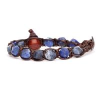 Tamashii bracciale 1 giro originale tibetano linea diamond cut realizzato con pietra naturale da 8 mm sodalite e cordoncino marrone.Unisex.Tg unica.BHS911-51