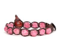 Tamashii bracciale 1 giro originale tibetano linea diamond cut realizzato con pietra naturale da 8 mm giada watermelon e cordoncino marrone.Unisex.Tg unica.BHS911-198