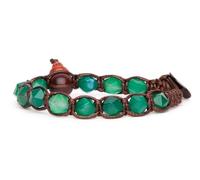 Tamashii bracciale 1 giro originale tibetano linea diamond cut realizzato con pietra naturale da 8 mm agata verde striata e cordoncino marrone.Unisex.Tg unica.BHS911-140