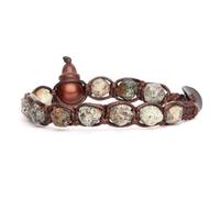 Tamashii bracciale 1 giro originale tibetano linea diamond cut realizzato con pietra naturale da 8 mm turchese africano e cordoncino marrone.Unisex.Tg unica.BHS911-75