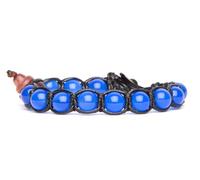 Tamashii bracciale 1 giro originale tibetano realizzato con pietra agata blu da 8 mm e cordoncino nero.Unisex.Tg unica.BLACKS900-18