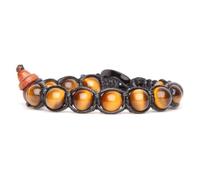 Tamashii bracciale 1 giro originale tibetano realizzato con pietra occhio di tigre da 8 mm e cordoncino nero.Unisex.Tg unica.BLACKS900-214