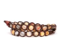 Tamashii bracciale lungo 2 giri unisex originale Tibetano realizzato con pietra naturale Legno fossile e cordoncino marrone.Tg unica.BHS600-78