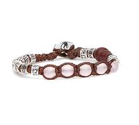 Tamashii bracciale ruota della Preghiera con 5 pietre quarzo rosa multifaceted da 6 mm e cilindri in argento con inciso il mantra.BHS924-S4-33