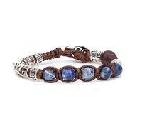 Tamashii bracciale ruota della Preghiera con 5 pietre sodalite multifaceted da 6 mm e cilindri in argento con inciso il mantra.BHS924-S4-51