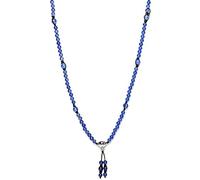 Tamashii Collana unisex collezione mudra. Gioiello realizzato con un cordino cotone, elementi in metallo e agata di colore blu. Collana della lunghezza di 90cm con pietre del diametro di 6 e