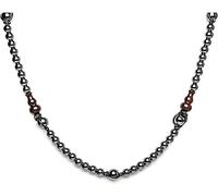 Tamashii Collana unisex collezione mudra. Gioiello realizzato con un cordino di cotone, elementi in metallo e ematite di colore grigio lucido. Collana della lunghezza regolabile da a 45 a 60
