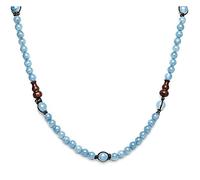 Tamashii Collana unisex collezione mudra. Gioiello realizzato con un cordino di cotone, elementi in metallo e agata di colore azzurro. Collana della lunghezza regolabile da a 45 a 60cm con p
