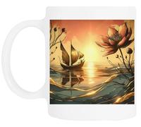 TAMBOOTEE Arte Generata Dall'intelligenza Artificiale Di Fiori E Barche Bicchiere Da Bere In Ceramica Bianca Ceramic Mug Drinking Cup