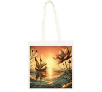 TAMBOOTEE Arte Generata Dall'intelligenza Artificiale Di Fiori E Barche Borsa Shopper In Cotone Beige Totebag Cotton