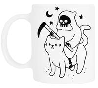 TAMBOOTEE La Morte Cavalca Un Gatto Nero Bicchiere Da Bere In Ceramica Bianca Ceramic Mug Drinking Cup