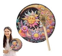 Tambor chamánico de mano, tambor chamánico hecho a mano, tambor chamánico de cuero sintético hecho a mano | Herramienta de sonido de música espiritual auténtica, suministros chamánicos redondos vintag