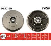 Tambor de freno TRW DB4212B per RENAULT KANGOO
