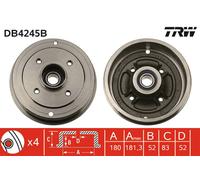 TRW Tamburo freno DB4245B assale posteriore per Renault e Dacia