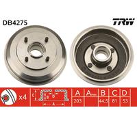 TRW Tamburo freno DB4275 - 1 pezzo - Assale posteriore per FORD Focus I (DAW, DBW) 1998-2004