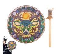 Tambours à main chaman | Tambour chamanique 9 pouces en cuir synthétique avec motif tête de cerf | Instrument spirituel fait main pour guerison, méditation, connexion énergettique, relaxation