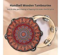 Tamburallo a Legno da 8 Pollici, Tamburo a Mano Con Campanello Radiate, Leggero E Portatile, Doppia Di 12 Piatti in Metallo Con Sonagli, Splendido Motio Bohémien, (7 pollici)