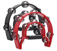 Tamburello a doppia fila da 25,4 cm per adulti, Half Moon Musical Tamburello 20 Jingles in metallo, tamburelli a percussione in plastica, per adulti, chiesa, KTV, feste, nero e rosso