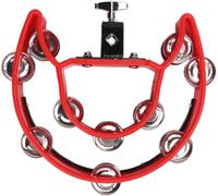 Tamburello a mano a doppia fila in metallo, strumento a percussione con staffa di bloccaggio, 10 set di campane per bambini, in plastica rossa, per educazione musicale e prestazioni durevoli