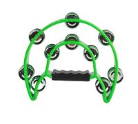 Tamburello a Mano a Doppia, Percussioni a Mano con Campana Jingles in Metallo a Mezza Luna, Strumento Musicale a Tamburello per Feste e Uso Teatrale (Verde)