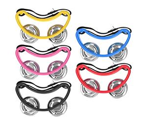 Tamburello a Piedi 5 Pezzi, Metallo con 2 File di Jingle, Design a Mezza Luna, Vari Colori - Suono Brillante, Materiale Resistente in Acciaio Inossidabile, Strumento Percussivo