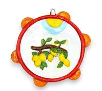 Tamburello in Ceramica siciliana - Ø 10 cm ca. (1Unità) con Dieci opzioni Decoro a Tema Sicilia - Decoro 5