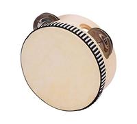 Tamburello in legno da 10,2 cm con sonagli in metallo, pelle di pecora, strumento musicale per adulti, feste, canto, danza