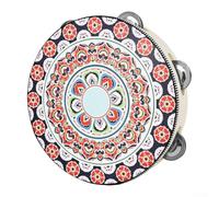 Tamburello in legno da 20,3 cm con sonagli in metallo, strumento a percussione manuale etnico educativo per musicoterapia e musica per bambini (A)