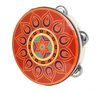 Tamburello in legno da 20,3 cm con sonagli in metallo, strumento a percussione manuale etnico educativo per musicoterapia e musica per bambini (E)