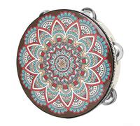 Tamburello in legno da 20,3 cm con sonagli in metallo, strumento a percussione manuale etnico educativo per musicoterapia e musica per bambini (I)