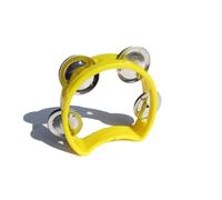Tamburello in plastica a doppia fila con manico ergonomico, strumento a percussione da 25,4 cm, per esibizioni dal vivo e attività di gruppo (giallo-B)